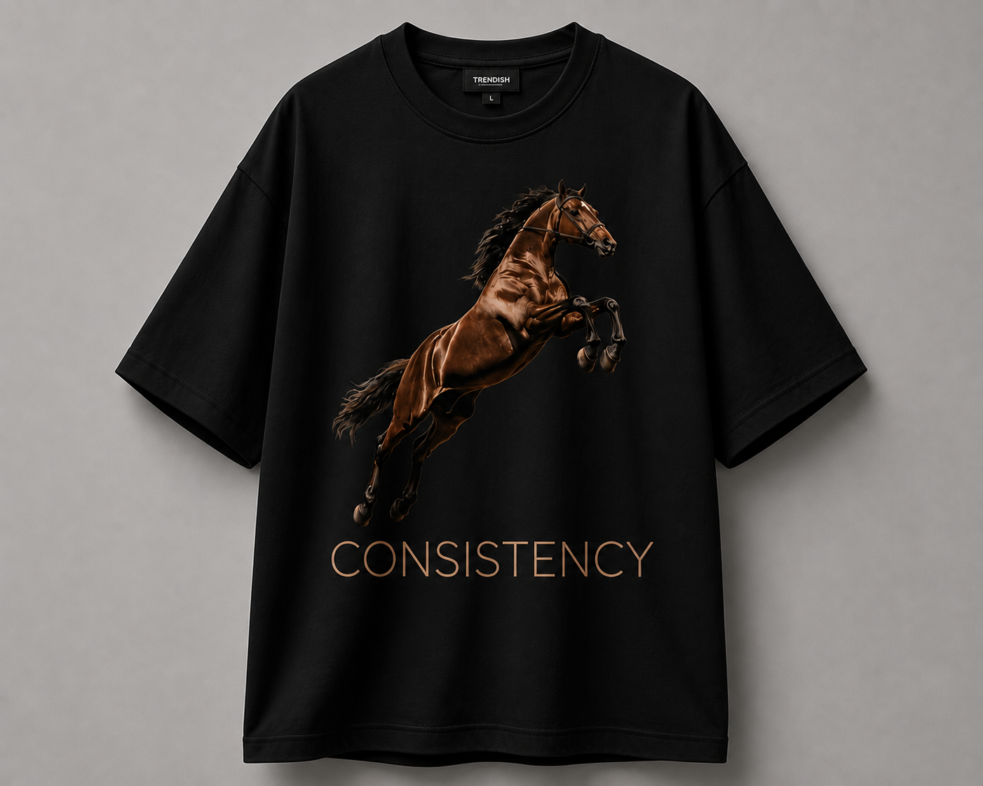 TRENDISH Consistency black oversized T-shirt premium front mockup