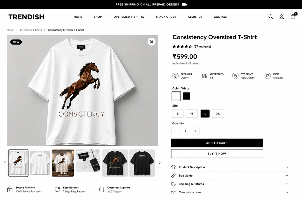 TRENDISH Consistency black oversized T-shirt mockup
