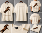 TRENDISH Consistency off-white oversized T-shirt front back model and detail views