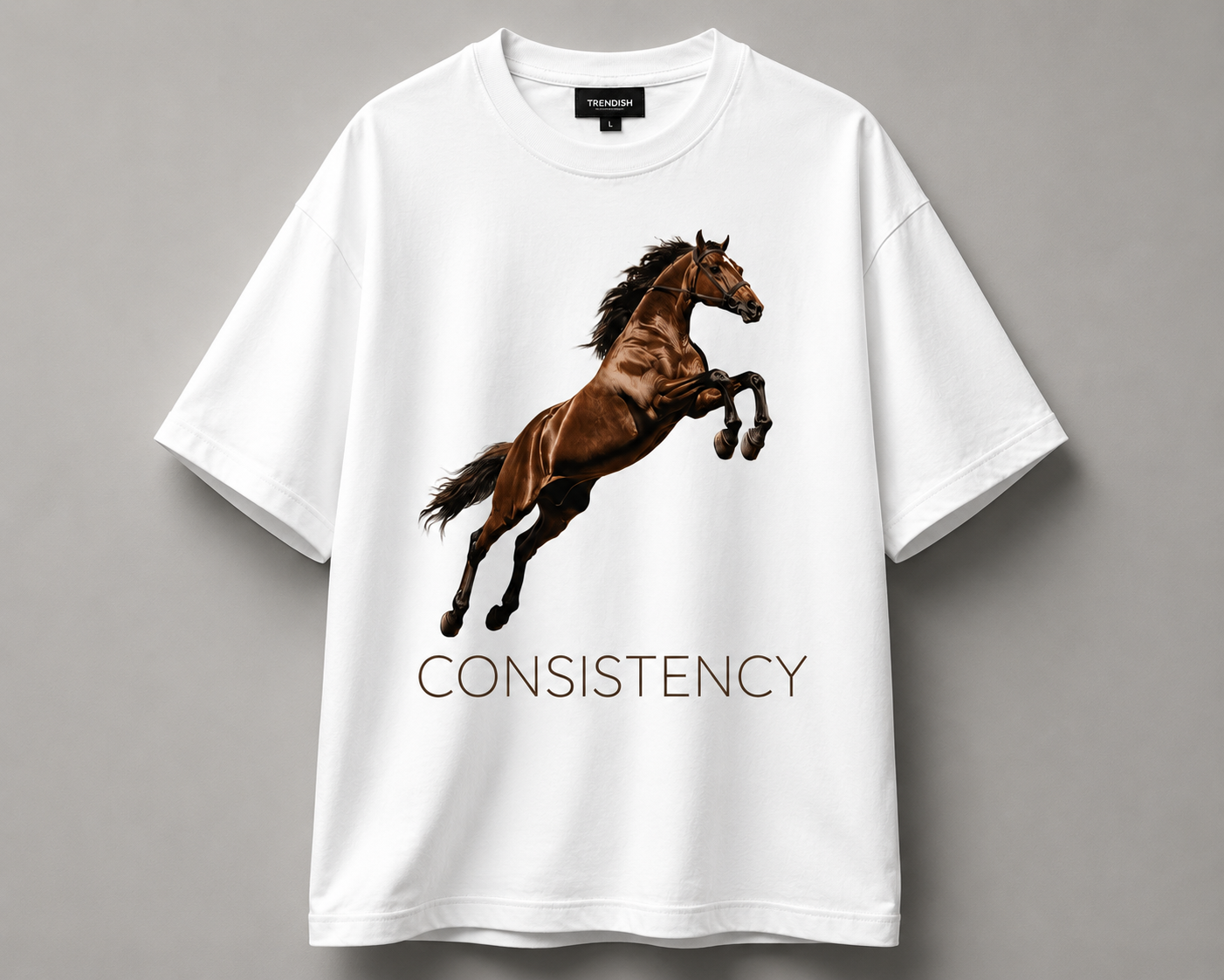 TRENDISH white oversized Consistency T-shirt with rearing horse graphic