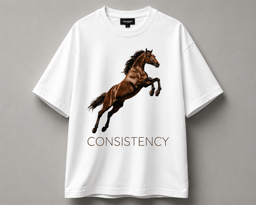 TRENDISH white oversized Consistency T-shirt with rearing horse graphic