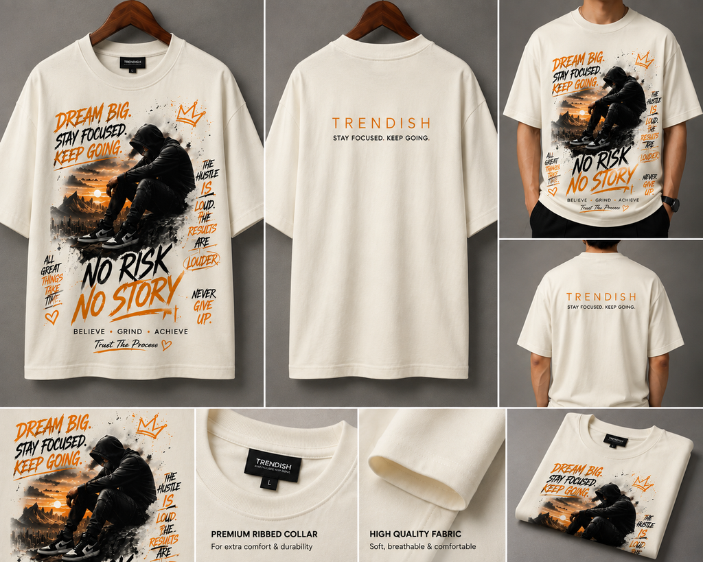 TRENDISH Dream Big No Risk No Story off white T-shirt