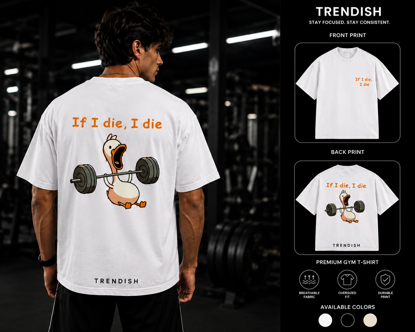 TRENDISH If I Die I Die off white oversized gym T-shirt